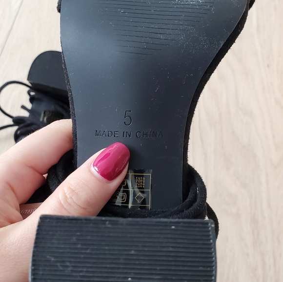 Raid Black Faux Suede Tie-Up Heeled Sandal - Picture 3 of 5